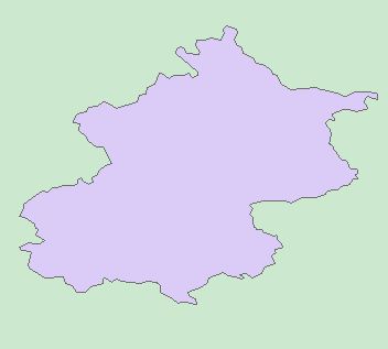 以北京为例,首先在arcgis中获得shp格式的北京市轮廓(图1),北京市的